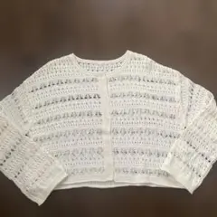 GU 透かし編み クルーネックカーディガン ホワイト L