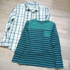 キッズ150-160 長袖シャツ ボーダー 長袖 Tシャツ 2枚 まとめ売り