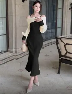 コールドショルダーマーメイドヘムドレス　DAZY オフショルダー SHEIN