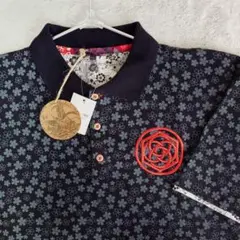 アビリティバーン　和柄　花柄　ポロシャツ　タグ付き　XXLサイズ　黒