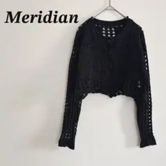 Meridian カーディガンM 黒 クロシェ編み ショート丈 透け感 可愛いのサムネイル