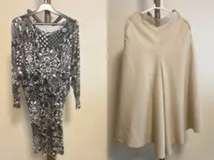 sportiff 花柄ロングワンピース ベージュ フレアキュロット ゴムウエスト