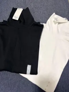 GU ソフトコットンタートルネックＴ（長袖）白黒S