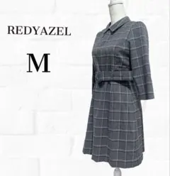 【最終】REDYAZEL グレー　チェック　ワンピース　秋冬　ウェストベルト