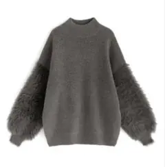 〈グレイル〉モックネックファースリーブニットトップス