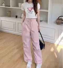 シーイン　シーン　shein パンツ　ピンク　長ズボン　カーゴ　ダボ