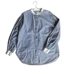シャツ ブラウス 長袖 バンドカラー グリーンレーベルリラクシング✨ストライプ