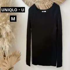 【UNIQLO：U】３Ｄエクストラファインメリノリブクルーネックセーター◇黒・M
