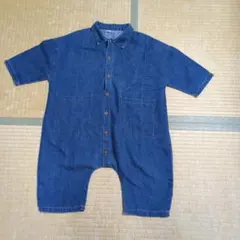 デニムブルー ボタン付きオーバーオール 100