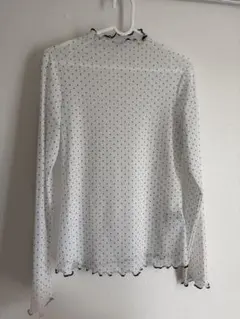 シースルートップス ホワイト ドット柄 長袖シャツ フリル裾