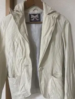 celebrate アイボリー シワ加工襟ワイヤーレザージャケット本革激安