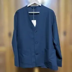 無印　風を通すストレッチサッカー　カーディガン　ブラックXL