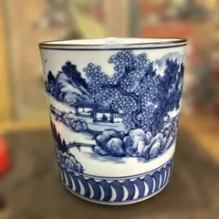 福泉窯 染付地紋 松竹梅 火鉢筒型 ワインクーラー 水差し 花入れ 鉢