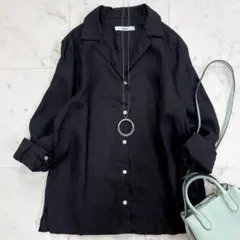 極美品✨レリューム　50リネン開襟シャツ　麻100%　黒　リネンシャツ　ゆったりのサムネイル