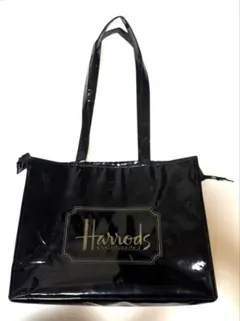 Harrods（ハロッズ）トートバッグ ブラック エナメル ロゴ入り A4可
