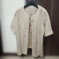 美品✨️LOWRYS FARM チャイナ釦シースルー半袖ブラウス ベージュのサムネイル