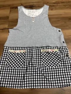 保育士　エプロン　グレー ノースリーブ エプロン　ギンガムチェック　シンプル