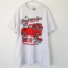 ギルダン イチゴ柄 クルーネック 半袖 Tシャツ Ｍ 白 綿 通学 レディースのサムネイル