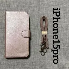 iPhone15pro ピンクゴールド　ストラップ付き　カード収納