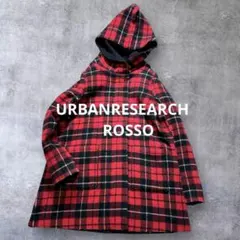 ロッソ上質ウールかわいいタータンチェックリバーシブルジップフーディハーフコート