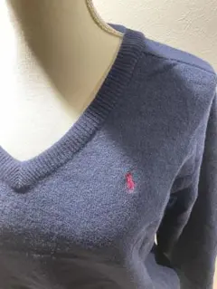 マ*メ様 RALPH LAUREN ラルフローレンVネックセーター紺/赤ポニー