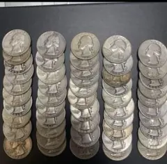 アメリカLIBERTYコイン　1964年クォーターダラー銀貨　50枚セット 当店グレード：A〜B】 銀貨 ワシントン25セント硬貨 1932年から