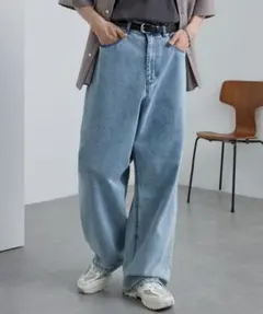 MONO-MART ヴィンテージメイクバギーセミワイドデニムパンツ Lのサムネイル