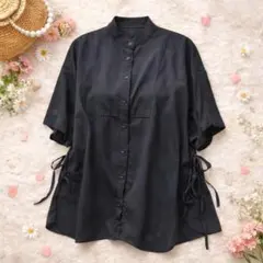 美品✨セレクトモカ サイドリボン バンドカラーシャツ 半袖 ブラック F
