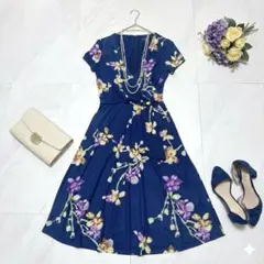 ローレンラルフローレン 花柄カシュクールワンピース ミディ丈 ストレッチ 洗えるのサムネイル