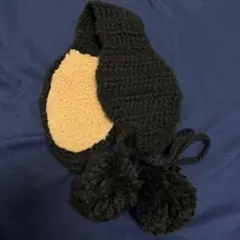 ニットイヤーマフ 黒 ボンボン付き 耳当て