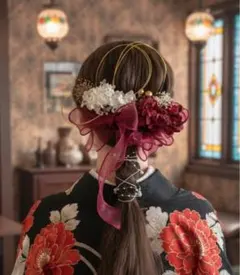 ワインレッドリボンヘアアクセサリー　20点　成人式　振袖　卒業式　袴　結婚式