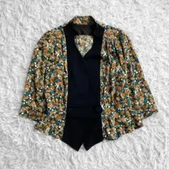 vintage レトロ 花柄 アンティーク ガウン L 切替 デザイン 総柄 黒