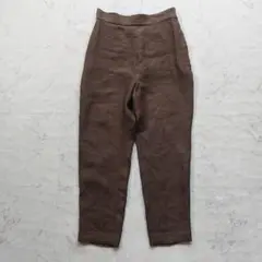サキ saqui リネン100% ランチパンツ 38 サイドジップ 焦げ茶