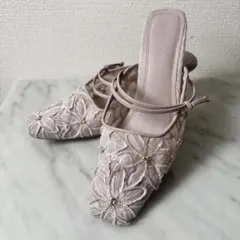 ✨ランダ✨RANDA フラワーレースクリアミュール　花柄刺繍　サンダル　Mサイズのサムネイル