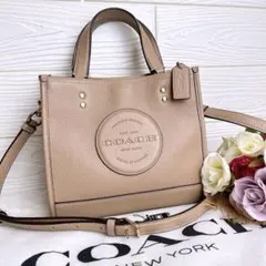 未使用級☆COACHコーチ 2way トートバッグ レザー ベージュ シボ革 