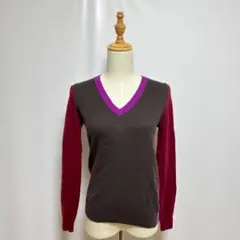 ★UNIQLO 유니클로 캐시미어 100%배색 V넥 니트 스웨터 M 바이 컬러