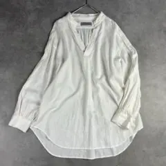 ナノユニバース リネンブレンドバンドカラープルオーバーブラウス シャツ 通勤