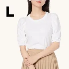 パフスリーブ Tシャツ クルーネック レギュラーフィット 半袖 レディース L