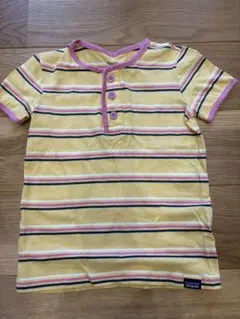 patagonia ボタン付きTシャツ イエロー/ストライプ　3T