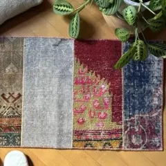 46.5×91 5分割されたパッチワークラグ　トルコヴィンテージラグ