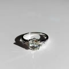 #151 リング 指輪 グリーンアメジスト 人工ダイヤモンド プラチナ S925