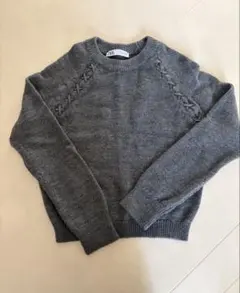 ZARA グレー 編み上げデザイン ニットセーター 長袖　S