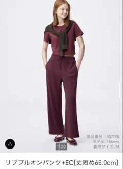 GU　リブプルオンパンツ　丈短め　股下65cm　ワイン　レディース　XXL