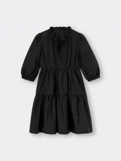 フリルネックティアードミニワンピース(7分袖) GU ブラック