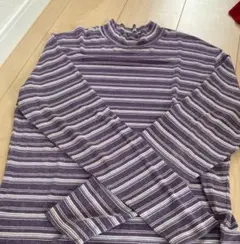 紫と白のストライプ 長袖カットソー