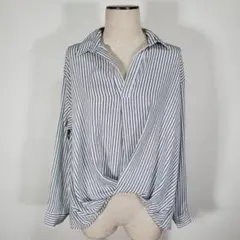 アースミュージックアンドエコロジー レディース ブラウス 紺白 ストライプ F