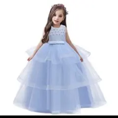 水色 ティアード フォーマルドレス　130 ピアノ　ドレス