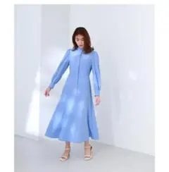 ナチュビ　レディース　ライトブルー 長袖　シャツ　　ワンピース　春　ロング　水色