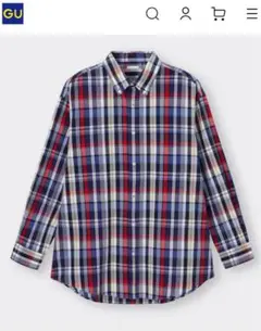 美品［GU］ オーバーサイズシャツ(長袖) ⭐︎マドラスチェック⭐︎NAVY / M