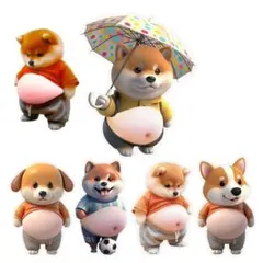 【新品】お腹シール おなかぷにぷに 柴犬 いぬ 3Dシール 6匹セット売り